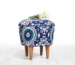 Atelier Del Sofa Puf Tradicional de Damasco Azul y Blanco
